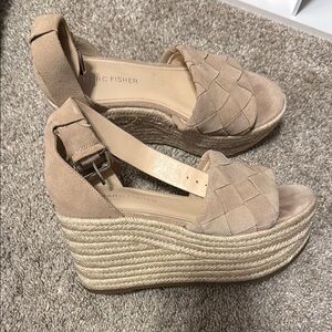 Marc Fisher Tan Wedge Sandals with Jute Platform